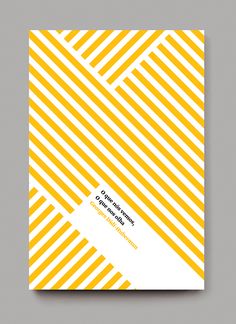 a yellow and white book cover with diagonal stripes on the front, in grey background