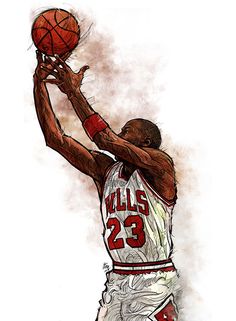 a drawing of a basketball player going to dunk the ball with his hands in the air