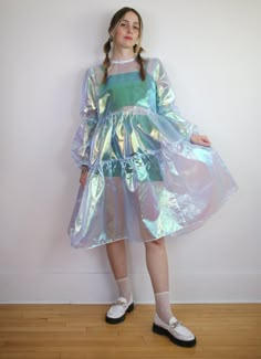 Iridescent Organza Dress, Iridescent Fabric Dress, Opal Outfit, Holographic Organza, Holographic Costume, Iridescent Outfit, Iridescent Clothing, Kidcore Room, Toothpaste Kisses