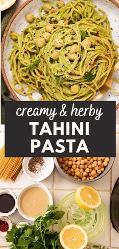 creamy and herby tahini pasta with chickpeas