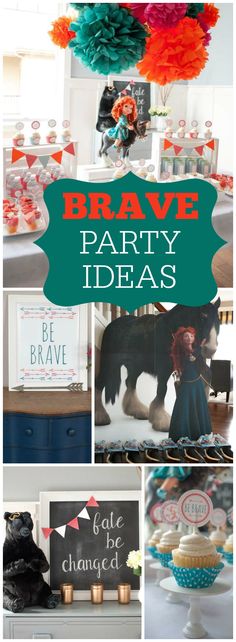 a collage of photos with the words brave party ideas