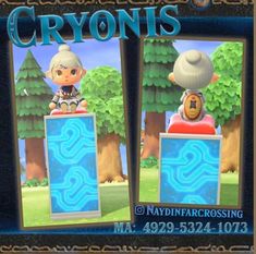 an advertisement for crayons featuring two cartoon characters in front of trees and bushes