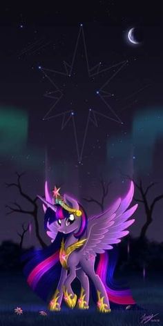 an animated pony with wings and stars in the sky