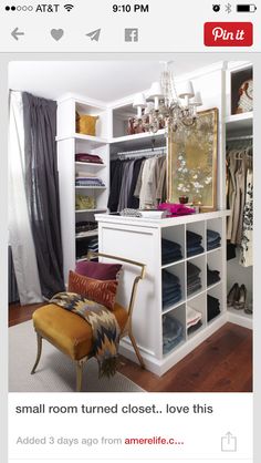 the closet is organized with clothes, shoes and other things to wear in it's storage area