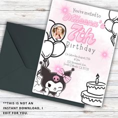 a birthday card with an image of a dog and balloons on it, in pink