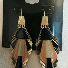 Brand New, Never Worn Fashion Earrings Gold Pink And Black Jcp Measures Approximately 2" Long Black Retro Earrings, Retro Black Jewelry For Evening, Jcpenney Jewelry, Pink And Black, Earrings Gold, Gold Black, Fashion Earrings, Gold Earrings, Black Color