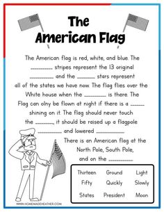 the american flag worksheet with an image of a man in uniform holding a flag