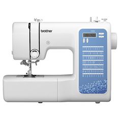 the brother sewing machine is white and blue