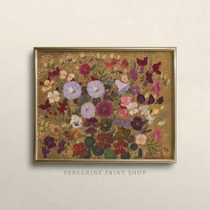 an image of a painting with flowers on it's side and the words perigine print shop written below