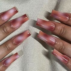 Square Airbrush Nails, Brown Airbrush Nails, Waitress Nails, Brown Square Nails, Airbrushed Nails, Nessa Nails