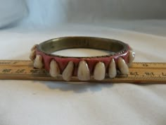 Creepy Human 20 Denture Tooth Teeth Fancy Brass Bangle Bracelet Gothic Halloween | eBay Teeth Creepy, Creepy Accessories, Human Teeth Jewelry, Teeth Bracelet, Teeth Accessories, Haunted Christmas, Bracelet Gothic, Fashion Design Classes, Soft Things