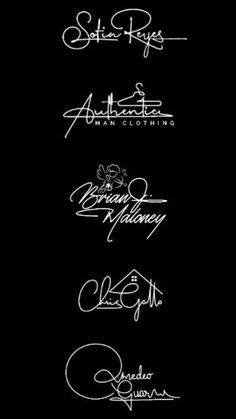 four different autographs are shown in white ink on a black background, with the names and