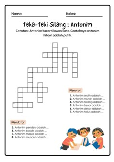 the worksheet for teka - tek siang antomin, which includes