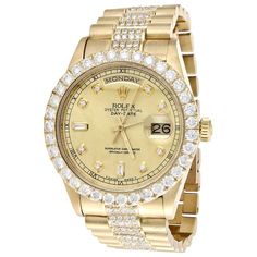 18K Yellow Gold Mens Rolex Presidential Prong Diamond Day-Date 36mm Watch 8 CT. Rolex Presidential, Mens Rolex, Rolex Diamond, Rolex Milgauss, Gold Diamond Watches, Gold Rolex, Rolex Air King, Used Watches, Expensive Watches