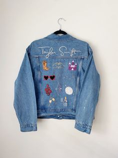 Taylor Swift Denim Jacket, Fitted Denim Jacket, Taylor Swift Outfits, Eras Tour, Toddler Outfits, Hand Stitching, Hand Embroidered