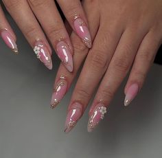 Pink Flower Nails, Birthday Nail, Nails Gel Nails, Airbrush Nails, Pink Gel, Pink Acrylic Nails