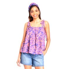 Women's Universal Thread Brand Tiered Tie At The Shoulder Tank Top Size Xl. This Top Is Brand New With Tags And Never Worn. It Is Really Cute And Feminine With The Flowy Tiers, Floral Pattern, And Pinks, Purples, And Blues. I Would Say It's An Oversized Or Generous Fit Top. Floral Print Lavender Top For Vacation, Lavender Floral Print Top For Vacation, Purple Relaxed Fit Tops For Day Out, Lavender Summer Vacation Top, Relaxed Fit Purple Tops With Floral Print, Cotton Lavender Top For Day Out, Casual Mauve Tops For Summer, Casual Mauve Summer Tops, Lavender Cotton Summer Tops