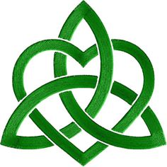 a green celtic knot is shown in the shape of a heart