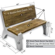 a bench with measurements for the back and sides