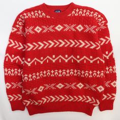 Vintage Gap Wool Knit Pullover Sweater Size XL Red Fair Isle Condition/Description Great condition.  Photos will highlight any imperfections on the item. Please refer to the photos to see the specific condition of the item.  Measurements: Pit to pit - 24" Length - 29" Collar to cuff - 21.5" Due to the nature of vintage clothing, size in title may not accurately represent the measurement of the item. Please refer to the measurements above to ensure the right fit. CONDITION LEGEND Excellent - Free Mens Sweaters, Wool Knit, Knit Pullover, Knitted Pullover Sweaters, Mens Jumpers, Knitted Pullover, Fair Isle, Pullover Sweater, Pullover Sweaters