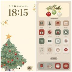 the christmas tree is next to an iphone's screen with icons and numbers on it