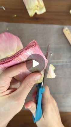 someone is cutting an onion with a pair of scissors