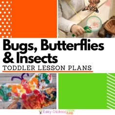 the cover of bugs, butterflies and insects toddler lesson plans with pictures of children