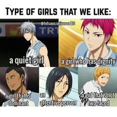 the different types of girls that we like