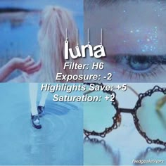 two pictures with the words luna and an image of a woman's face in sunglasses