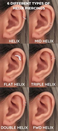 four different types of ear piercings are shown in the image, and there is no description