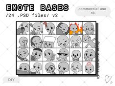 the emote base sheet is filled with cartoon faces