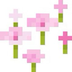 three pink flowers with crosses on them are shown in this pixel art style illustration,