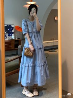 Drees Korean Style, Korean Modest Fashion, Korean Style Aesthetic, Short Frocks For Women, Korean Fashion Kpop Inspired Outfits, Modest Outfit Ideas, Casual Maxi Dress, Dress Korean