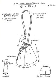 a drawing of a handbag with instructions for how to put the handle on it