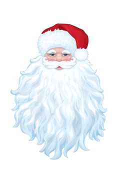 a drawing of santa claus wearing a red hat and white beard with long curly hair