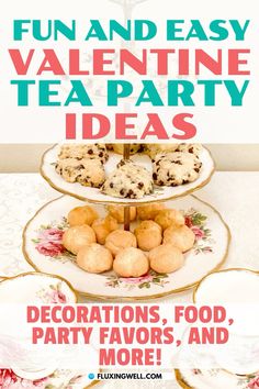 three tiered plates with cookies and muffins on them for valentine's day party ideas