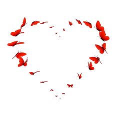 many red butterflies flying in the shape of a heart