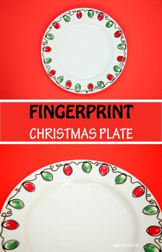 two plates with christmas decorations on them and the words fingerprint christmas plate above it