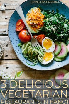 the cover of three delicious vegetarian restaurants in hangout, with an image of vegetables and eggs