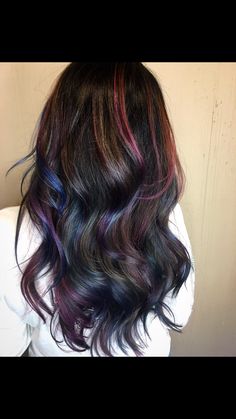 Oil slick hair color Oil Spill Hair Color, Galaxy Highlights, Oil Spill Hair, Oil Slick Hair Color, Aesthetic Surgeon, Oil Slick Hair, Fantasy Hair Color, Slick Hair, Cute Hair Colors