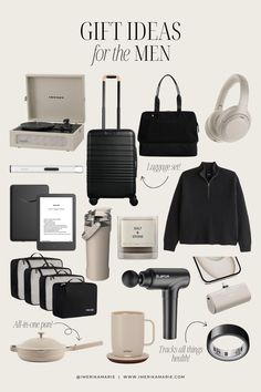 the gift ideas for the men in black and white are on display with their accessories