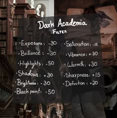 a poster with information about the dark acadenia film festival in front of bookshelves