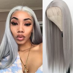 22” Grey Straight Lace Front Wig *New* Arrives New Human Synthetic Blend Lace Front Wig. Color & Texture As Shown 150-180 Density You Can Cut , Curl , And Style This Wig Heat Resistant Up To 315f 22.5 In Circumference Hand Tied - Check My 5 Star Reviews You Could Cut The Front Lace To Blend As Your Own Hairline I Do Not Trade On Any Of My Wigs Don’t Forget To Bundle With The Got2b Ultra Gel Or Ghost Bond To Save 10% Off $$$ Straight Lace Front Wig, Synthetic Lace Wigs, Short Hair Wigs, Straight Lace Front Wigs, Long Straight Hair, Long Wigs, Synthetic Lace Front Wigs, Wig Styles, Hair Waves