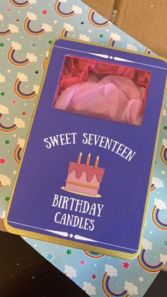 an open birthday card box with a cake in it