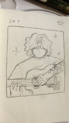 a drawing of a man holding a guitar