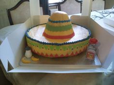 a cake in the shape of a sombrero on top of a cardboard box