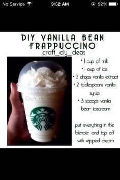 the instructions for how to make starbucks frappuccino ice cream in a cup