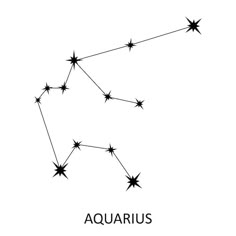 the zodiac sign aquarius is shown in black and white with stars on it's side