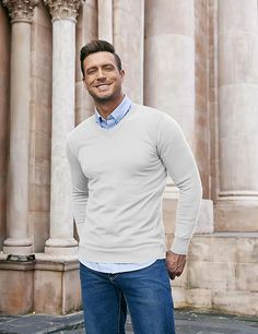 Expertly crafted for maximum comfort and style, our Men's Soft Knit V Neck Long Sleeve Sweater is the perfect addition to any wardrobe. Made from high-quality materials, it offers a soft and cozy fit while the long sleeves and v-neck design provide a classic and timeless look. Elevate your fashion game with this versatile sweater. 100% Polyester Care instructions Dry Clean Only About this item Soft Fabric --- The men's casual v neck sweater is made of high quality polyester, soft and lightweight Mens Pullover Sweater Outfit, Pullover Sweaters Outfits, Sweater For Man, Mens Pullover Sweater, Versatile Sweater, Outfit Combos, Knit V Neck, Mens Wear, Loose Fitting Tops