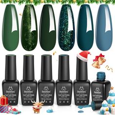 PRICES MAY VARY. 【6 Colors Boundless Forest Gel Polish】 We studied the upcoming color trends closely so you could display a colorful, stylish, modern manicure every time for happy Holidays! It comes with the dark green, glitter green, forest green gel nail polish to DIY at home for a Holidays gel polish kit. 【Long-Lasting & Easy Application】: Beetles 6-color gel nail polish kit is smooth and easy to apply, lasting at least 28+ days with strong adhesion and perfect shine under proper application. The gel polish set needs to be cured under an LED Dryer Lamp. Base and Top coat are required. Average for an LED Lamp is 60-120 secs. 【Healthy】10 Toxin Free Ingredient makes it healthy and low odor. This item is UV gel. It is still sticky after curing. It must be used with a base coat and top coat! Modern Manicure, Forest Dark Green, Emerald Nails, Nail Art Stripes, Forest Dark, Nail Colors Winter, Green Nail Polish, Gel Nail Kit, Nail Polish Kits